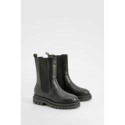 Breite Passform Wadenhohe Chelsea-Stiefel Mit Klobiger Sohle - Black - 38, Black