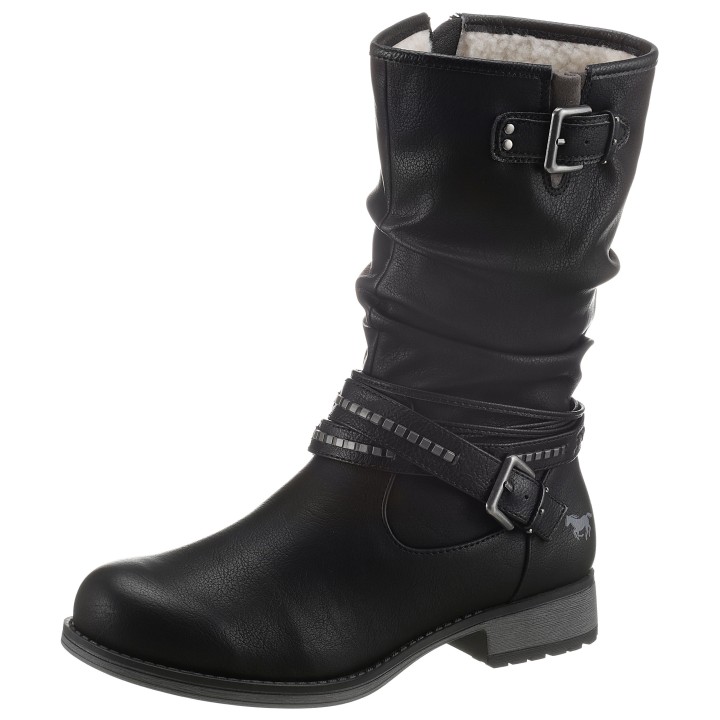 Mustang Shoes Winterstiefel, Stiefelette, Winterboots mit Zierschnallen am slouchy Schaft