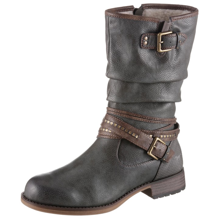 Mustang Shoes Winterstiefel, Stiefelette, Winterboots mit Zierschnallen am slouchy Schaft