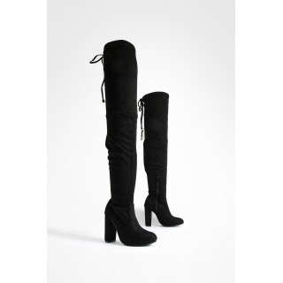 Breite Passform Overknee-Stiefel Mit Blockabsatz - Schwarz - 36, Schwarz