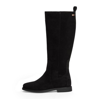 Tommy Hilfiger Stiefel "FLAG SUEDE LONG BOOT ZIP", Blockabsatz, Langschaftstiefel, Businesstiefel mit kleinem Logo