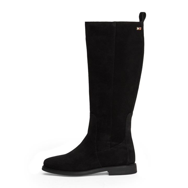 Tommy Hilfiger Stiefel "FLAG SUEDE LONG BOOT ZIP", Blockabsatz, Langschaftstiefel, Businesstiefel mit kleinem Logo