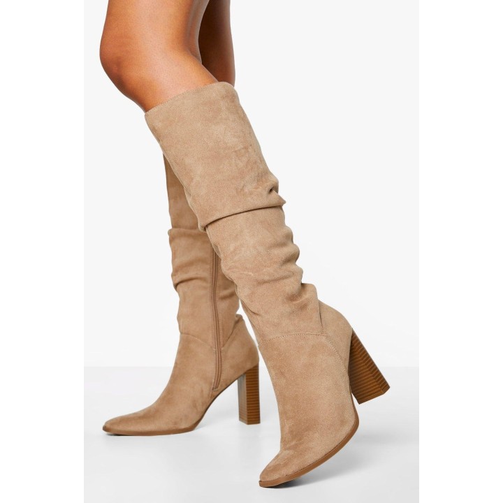 Geraffte Stiefel Mit Blockabsatz - Taupe - 38, Taupe