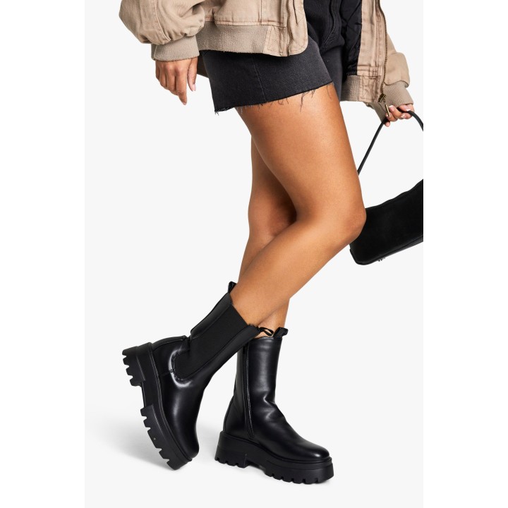 Breite Passform Chelsea-Stiefel Mit Klobiger Sohle - Black - 41, Black
