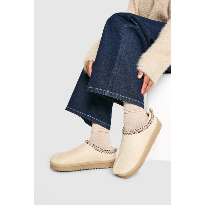 Kuschelige Mules Mit Stickerei - Beige - 37, Beige