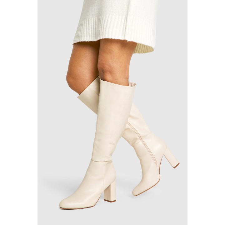 Breite Passform Overknee-Stiefel Mit Blockabsatz - Ecru - 37, Ecru