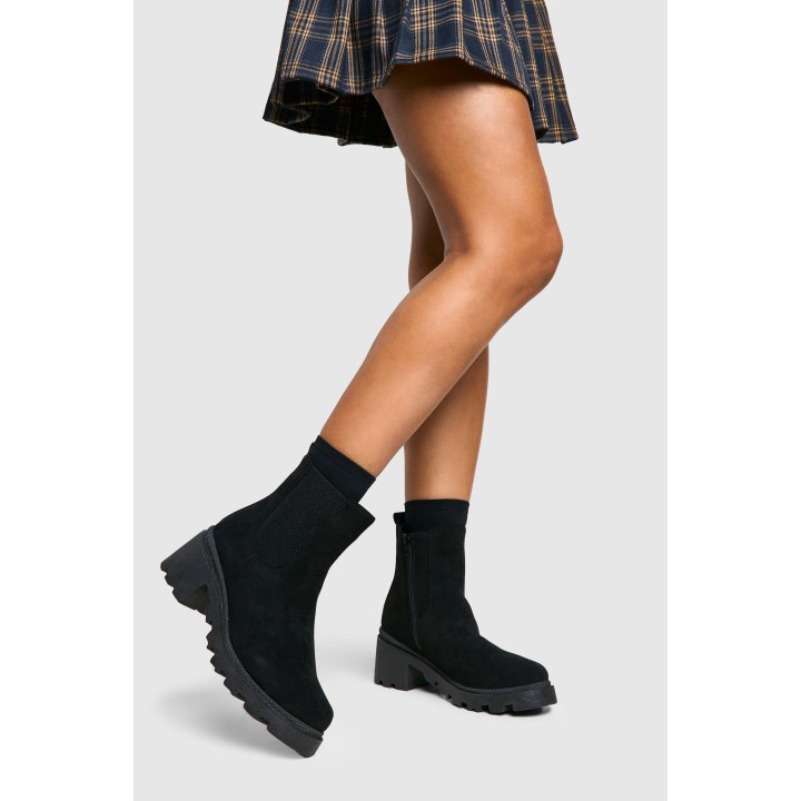 Breite Passform Chelsea-Stiefel Mit Tiefem Blockabsatz - Black - 37, Black