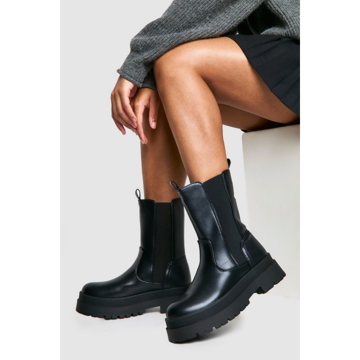 Weit Geschnittene Chelsea-Stiefel Mit Klobigem Absatz - Black - 40, Black