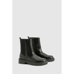 Breite Passform Pu Chelsea-Stiefel Mit Detail - Black - 38, Black