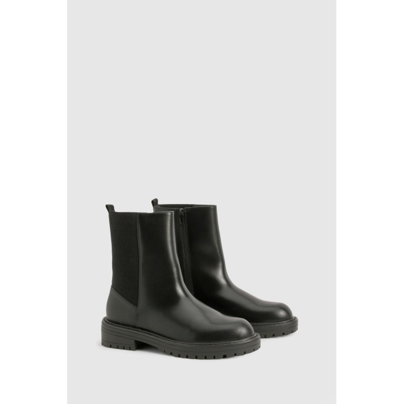 Breite Passform Pu Chelsea-Stiefel Mit Detail - Black - 38, Black