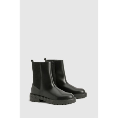 Breite Passform Pu Chelsea-Stiefel Mit Detail - Black - 38, Black