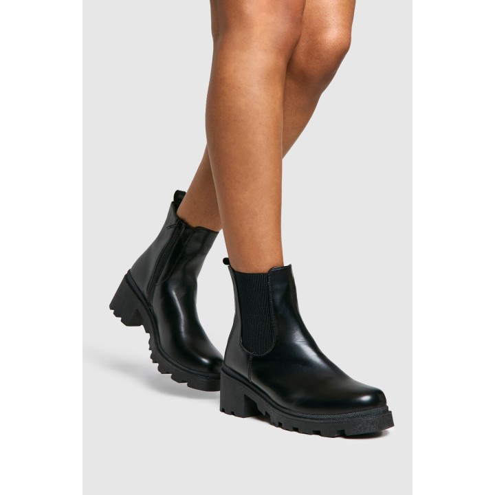 Breite Passform Chelsea-Stiefel Mit Tiefem Blockabsatz - Black - 37, Black