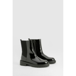 Breite Passform Strukturierte Lack Chelsea-Stiefel - Black - 38, Black