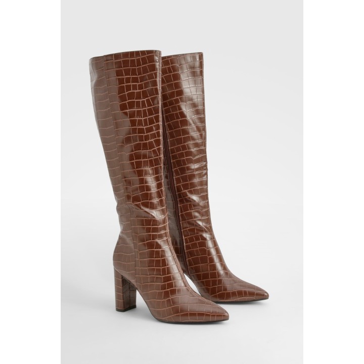 Breite Passform Kroko Overknee-Stiefel - Chocolate - 39, Chocolate