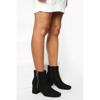 Breite Passform Stiefeletten Mit Reißverschluss-Detail Und Blockabsatz - Black - 36, Black