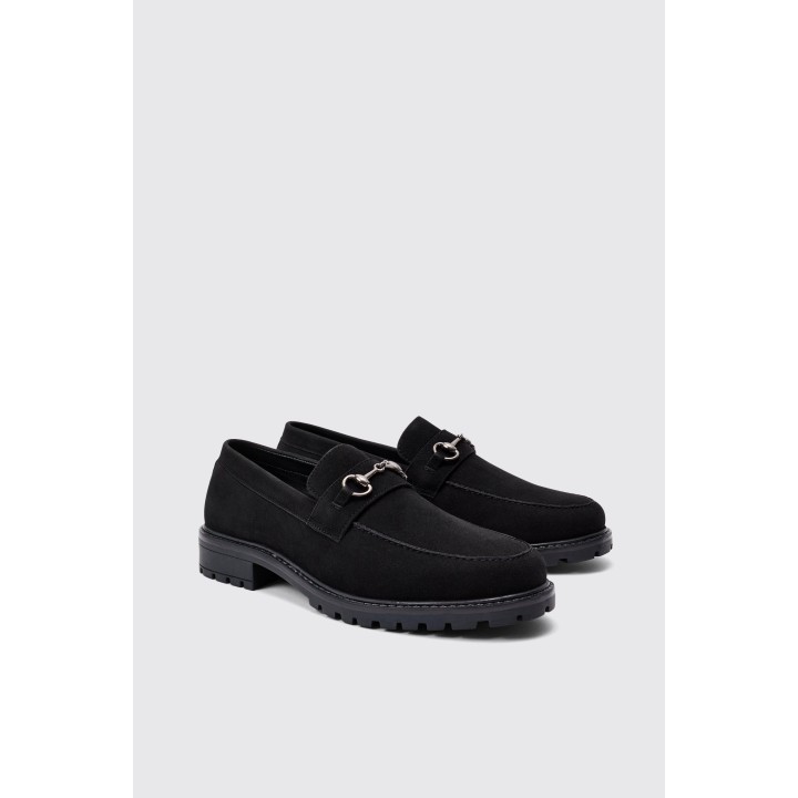 Klobige Loafer mit Metall Man-Logo - Schwarz - 43, Schwarz