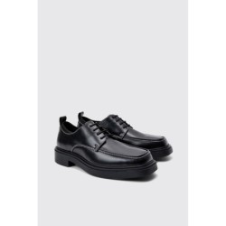 Schwarze Kunstleder-Schuhe mit Kontrast-Naht - 42, Schwarz