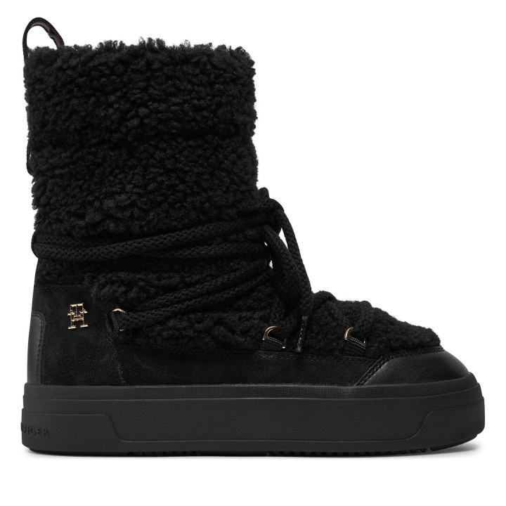 Schneeschuhe Tommy Hilfiger Lace-Up Faux Shearling Snowboot FW0FW08252 Schwarz