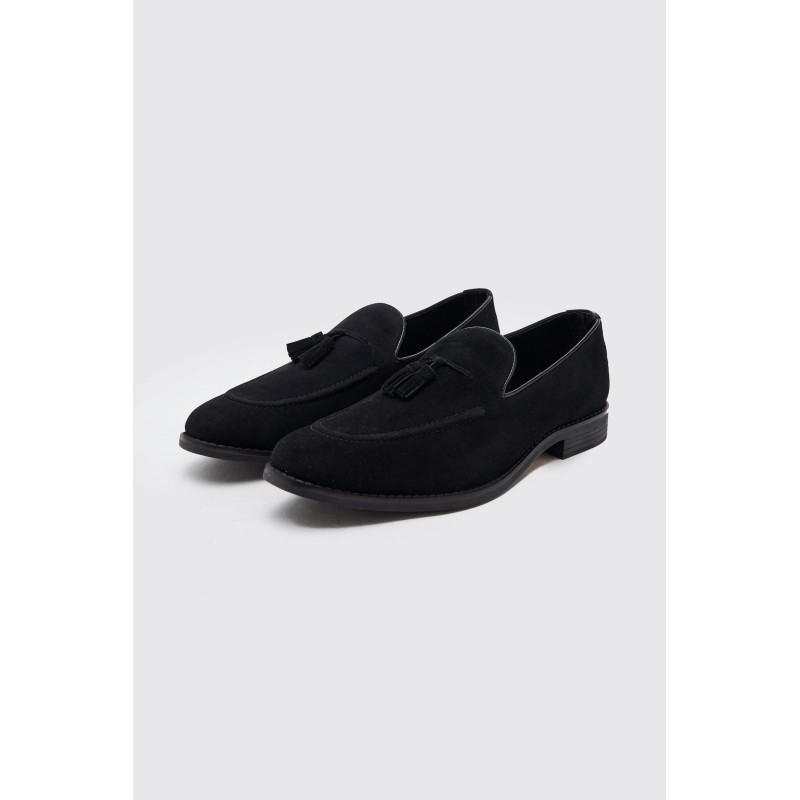 Loafer aus Wildlederimitat mit Quasten - Schwarz - 41, Schwarz