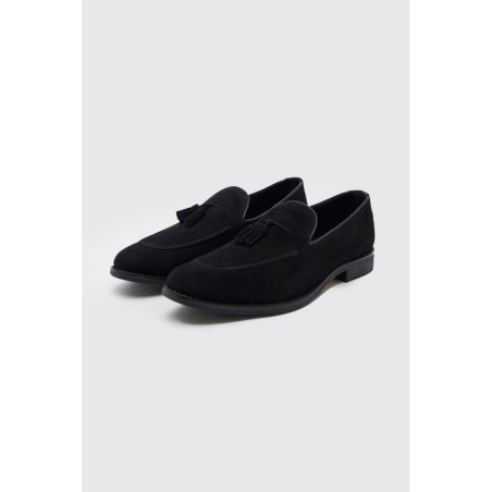 Loafer aus Wildlederimitat mit Quasten - Schwarz - 41, Schwarz