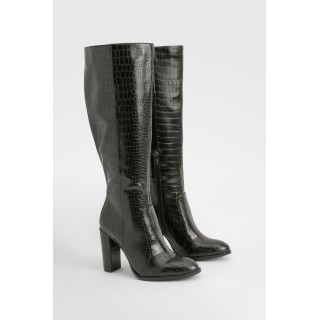 Runde Kniehohe Kroko-Stiefel - Black - 36, Black