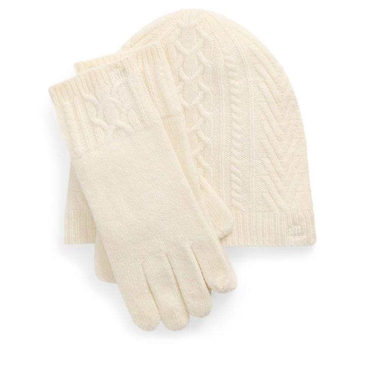 Set Mütze, Schal und Handschuhe LAUREN RALPH LAUREN 454960056001 Écru