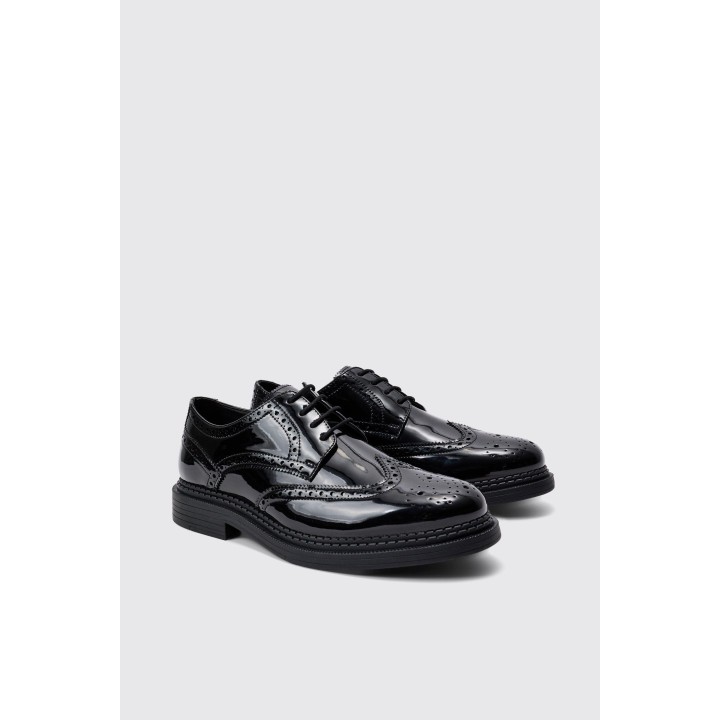 Schwarze geschnürte Lack PU-Schuhe - 42, Schwarz