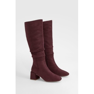 Kniehohe Geraffte Stiefel Mit Blockabsatz - Chocolate - 38, Chocolate