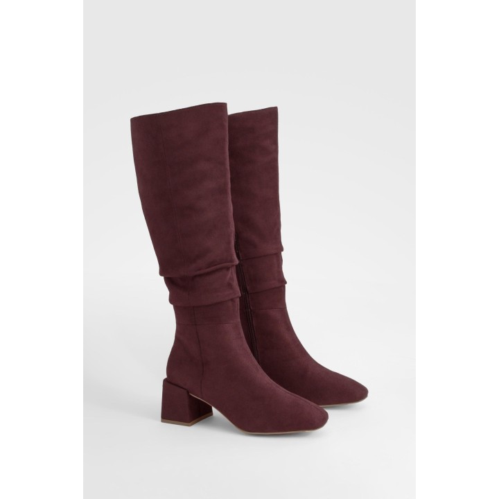 Kniehohe Geraffte Stiefel Mit Blockabsatz - Chocolate - 38, Chocolate