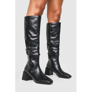 Kniehohe Geraffte Stiefel Mit Blockabsatz - Black - 39, Black