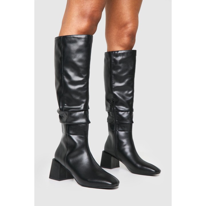 Kniehohe Geraffte Stiefel Mit Blockabsatz - Black - 39, Black