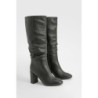 Breite Passform Strukturierte Geraffte Kniehohe Stiefel Mit Absatz - Black - 40, Black