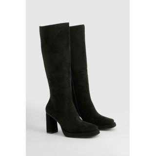 Kniehohe Platform-Stiefel Mit Blockabsatz - Black - 39, Black