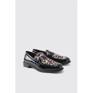 Leopardenprint PU-Loafers - Schwarz - 43, Schwarz