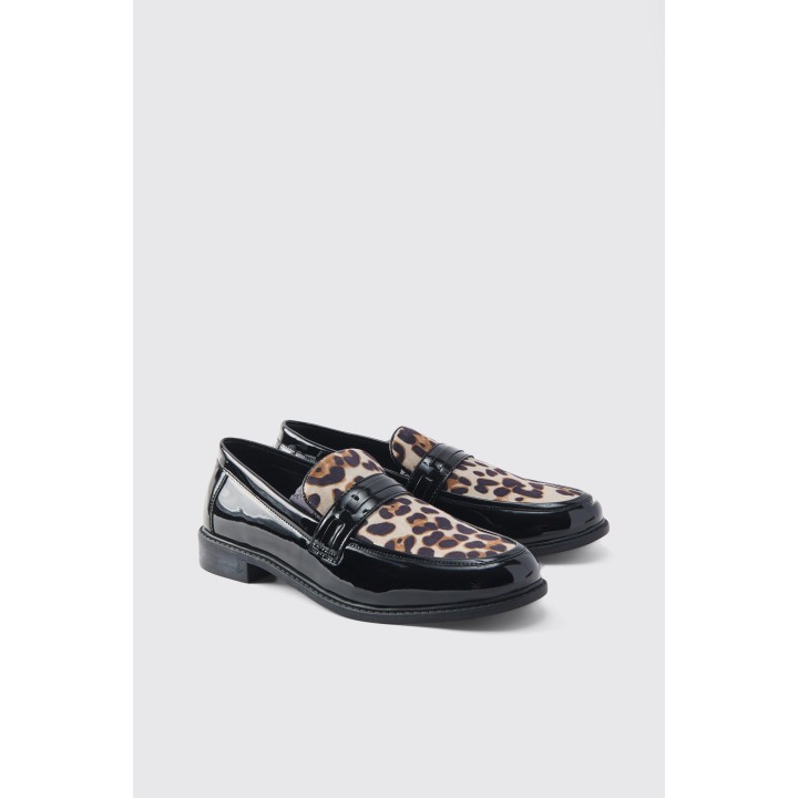 Leopardenprint PU-Loafers - Schwarz - 43, Schwarz