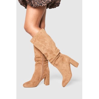 Geraffte Overknee-Stiefel Mit Blockabsatz - Taupe - 38, Taupe