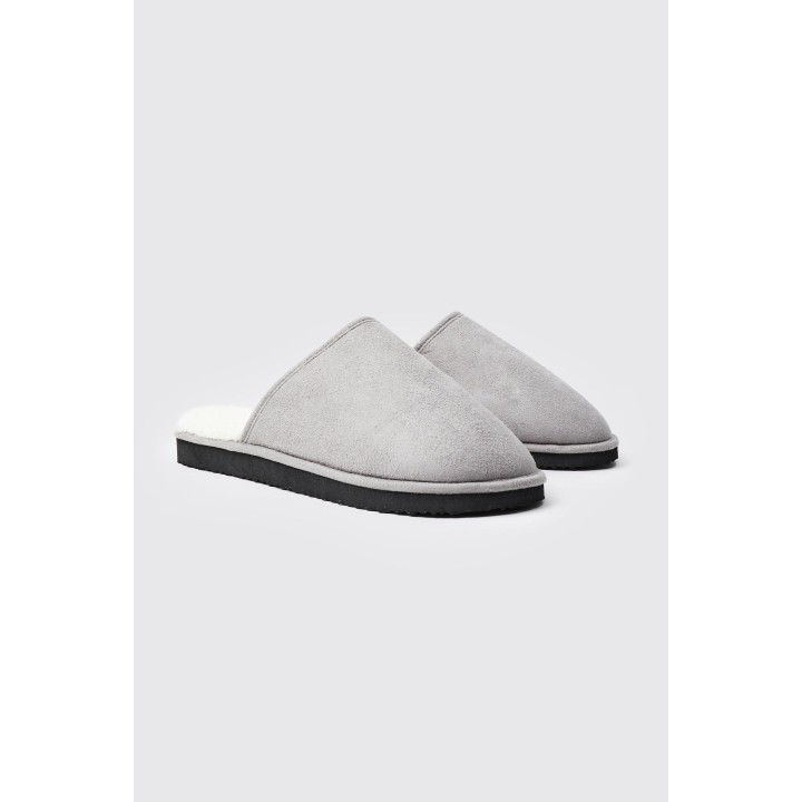 Hausschuhe mit Sherpa-Futter - Grau - S, Grau