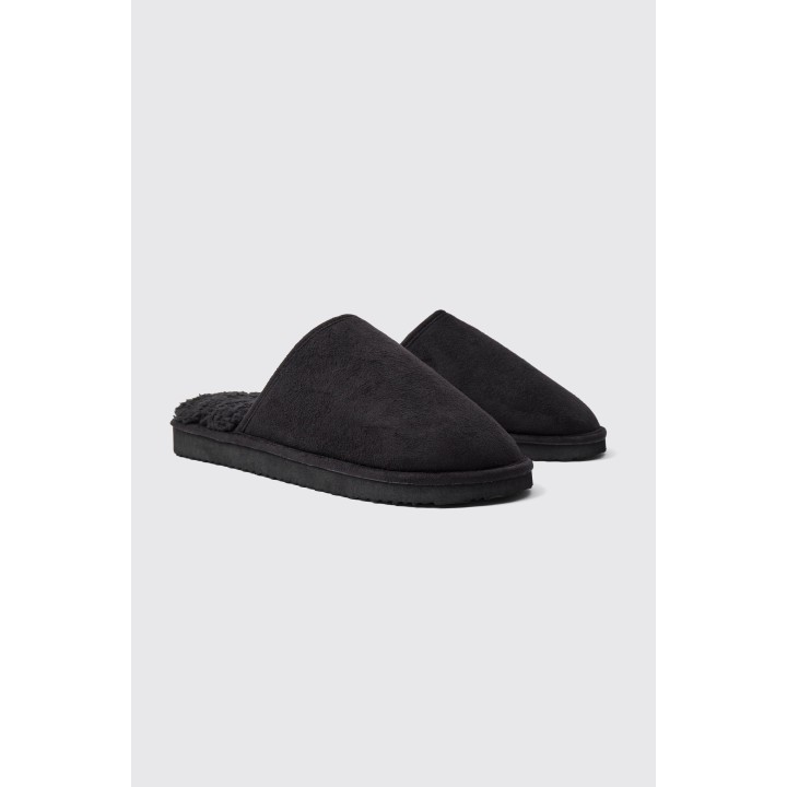 Hausschuhe mit Sherpa-Futter - Schwarz - S, Schwarz