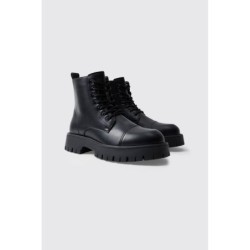 Klobige geschnürte Stiefel - Schwarz - 41, Schwarz