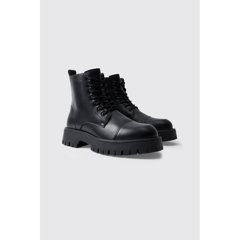 Klobige geschnürte Stiefel - Schwarz - 41, Schwarz