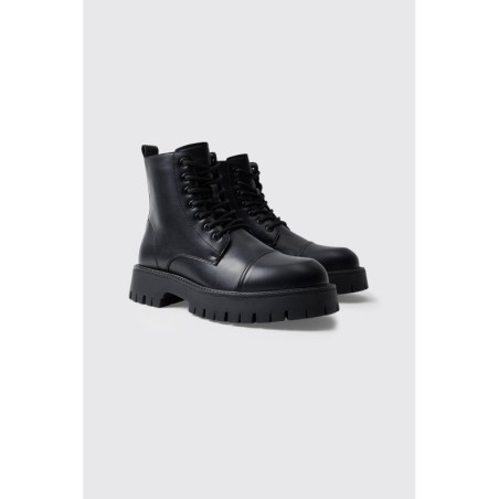 Klobige geschnürte Stiefel - Schwarz - 41, Schwarz