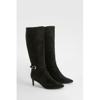 Breite Passform Kniehohe Stiefel Mit Tiefem Absatz Und Schnallen-Detail - Black - 38, Black