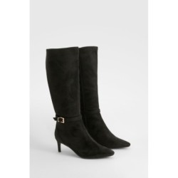 Breite Passform Kniehohe Stiefel Mit Tiefem Absatz Und Schnallen-Detail - Black - 38, Black