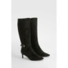Breite Passform Kniehohe Stiefel Mit Tiefem Absatz Und Schnallen-Detail - Black - 38, Black
