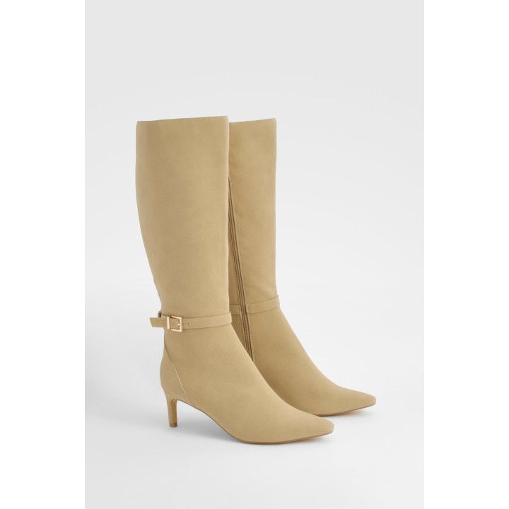 Spitze Kniehohe Stiefel Mit Schnallen-Detail - Taupe - 37, Taupe