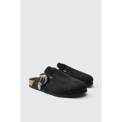 Schwarze Mules mit Western-Schnalle - 41, Schwarz