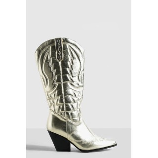 Kniehohe Metallic Western Cowboy-Stiefel - Gold - 37, Gold