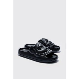 Perforierte Slides mit Evil Teddy Print - Schwarz - 42, Schwarz