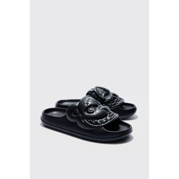 Perforierte Slides mit Evil Teddy Print - Schwarz - 42, Schwarz