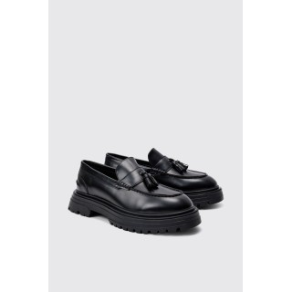 Schwarze Loafer mit klobiger Sohle und Quasten - 41, Schwarz